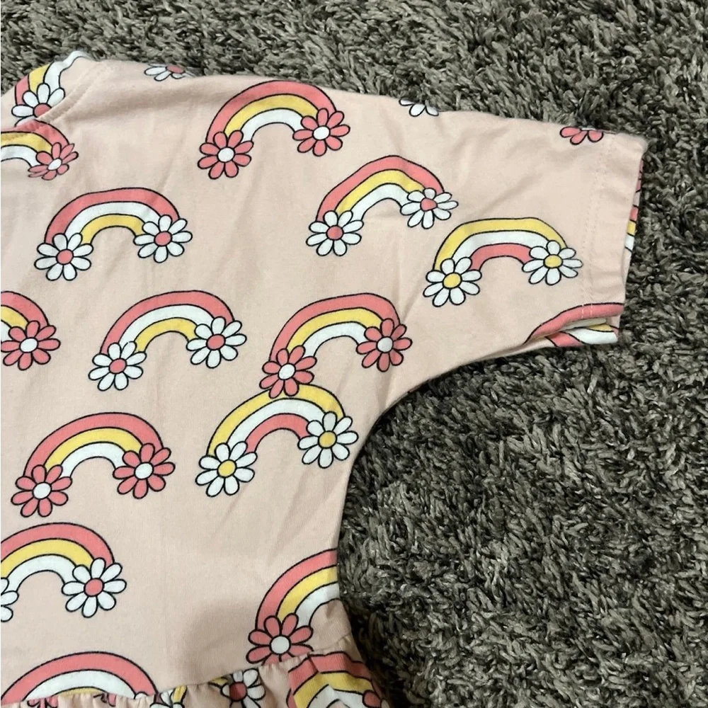 HUX BABY Daisy Rainbow Swirl Dress Shirt Sleeve Organic Cotton Pink Girls Size 4